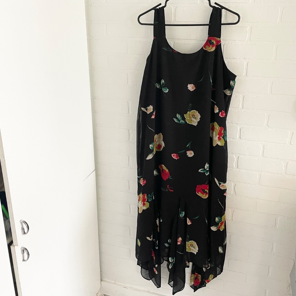 Vintage Black Floral Maxi Dress with Red and Yellow Blooms - Picture 10 of 10